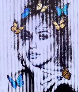 Montana-Engels-stripes-painting-portrait-Vandula-lavender-purple-blue-butterflies