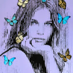 Montana-Engels-stripes-painting-portrait-Celeste-lavender-blue-butterflies-gold-leaf-detail-WEB