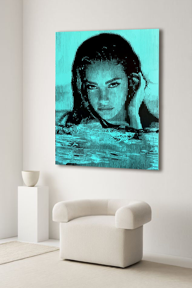 Montana-Engels-stripes-painting-portrait-Laguna-turquoise-blue-watergaze