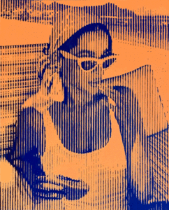 Montana-Engels-stripes-painting-portrait-Papaya-orange-kobalt-blue-Mauritius-WEB