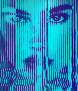 Montana-Engels-stripes-painting-portrait-Gliss-blue-purple-negative-WEB