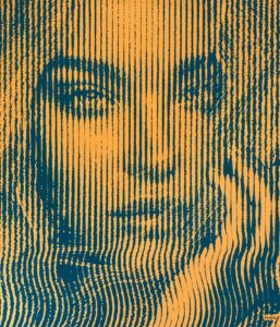 Montana-Engels-stripes-painting-portrait-wavy-Dust-in-the-wind-orange-blue-WEB