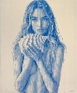 Montana-Engels-stripes-painting-portrait-Tamarin-beige-blue-Mauritius-WEB